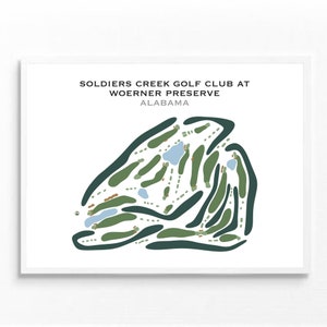 Soldiers Creek Golf Club bij Woerner Preserve, AL | Golfbaankaart, golfkaart, golfer cadeau voor hem, cadeau golfer vriendje, kunstdruk INGELIJSTE