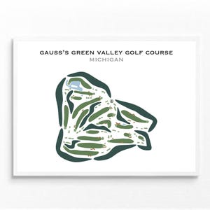 Gauss's Green Valley-golfbaan, Michigan | Golfbaankaart, golfkaart, golfer cadeau voor hem, scorecard, cadeau golfer vriendje, kunstdruk INGELIJST