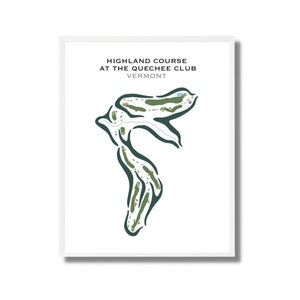 Highland-cursus bij de Quechee Club, VT | Golfbaankaart, golfkaart, cadeau golfer, scorekaartlay-out, cadeau golfer vriendje, kunstdruk INGELIJST