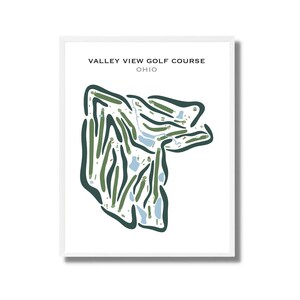 Valley View-golfbaan, Ohio | Golfbaankaart, golfkaart, golfer cadeau voor hem, scorecardlay-out, cadeau golfer vriendje, kunstdruk INGELIJST