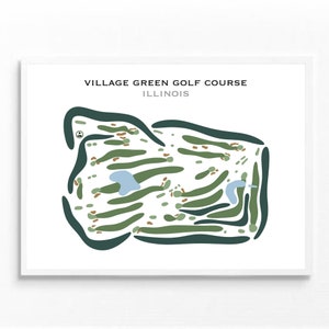 Campo de golf Village Green, Illinois, Mapa del campo de golf, Regalos de golf para papá, Decoración de golf, Arte mural de golf / Impresión artística estilo acuarela (sin marco)