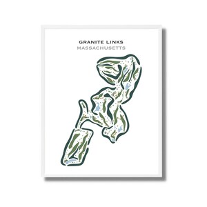 Granite Links Golf Club, Quincy, MA, golfbaankaart, valentijnscadeau voor hem, baanindeling | Unieke kunstafdruk INGELIJSTE