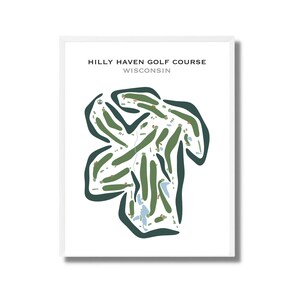 Parcours de golf Hilly Haven, WI | Carte du parcours de golf, carte du golf, cadeau golfeur pour lui, mise en page de la carte de score, cadeau petit ami golfeur, impression d'art sans cadre
