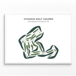 Campo de golf Hyannis, MA / Mapa del campo de golf, Mapa de golf, Regalo para golfista, Diseño de tarjeta de puntuación, Regalo para novio golfista, Lámina artística sin marco