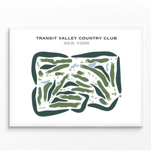 Transit Valley Country Club, NY | Golfbaankaart, golfkaart, golfer cadeau voor hem, scorecardlay-out, cadeau golfer vriendje, kunstprint INGELIJST
