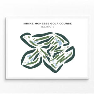 Minne Monesse-golfbaan, Illinois | Golfbaankaart, golfkaart, golfer cadeau voor hem, scorecardlay-out, cadeau golfer vriendje, kunstdruk INGELIJST