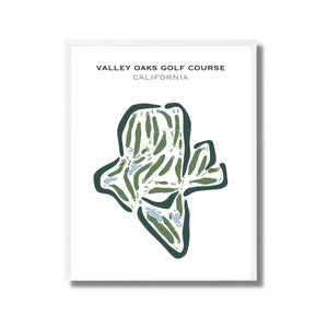 Valley Oaks-golfbaan, Californië | Golfbaankaart, golfkaart, golfer cadeau voor hem, scorecardlay-out, cadeau golfer vriendje, kunstdruk INGELIJST