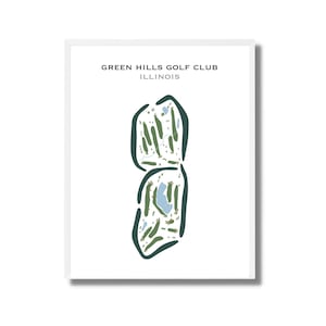 Green Hills Golf Club, IL / Mapa del campo de golf, mapa de golf, regalo de golfista para él, diseño de tarjeta de puntuación, regalo de novio golfista, impresión artística SIN MARCO