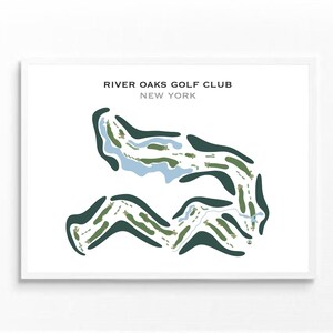 River Oaks Golf Club, NY | Golfbaankaart, golfkaart, golfer cadeau voor hem, scorecardlay-out, cadeau golfer vriendje, kunstdruk INGELIJST