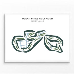 Ocean Pines Golf Club, Maryland | Golfbaankaart, golfkaart, golfer cadeau voor hem, scorecardlay-out, cadeau golfer vriendje, kunstdruk INGELIJST