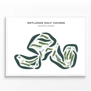 Campo de Golf Wetlands, Maryland / Mapa del Campo de Golf, Mapa de Golf, Regalo para Golfista, Diseño de Tarjeta de Puntuación, Regalo para Novio Golfista, Lámina Artística SIN MARCO
