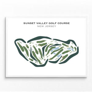 Sunset Valley-golfbaan, New Jersey | Golfbaankaart, golfkaart, golfer cadeau voor hem, scorecardlay-out, cadeau golfer vriendje, kunstprint INGELIJST