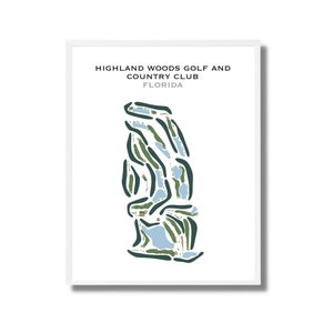 Highland Woods Golf & Country Club, Florida | Golfbaankaart, golfkaart, golfer cadeau voor hem, cadeau golfer vriendje, kunstdruk INGELIJSTE