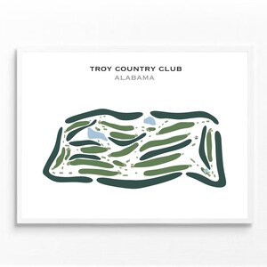 Troy Country Club, Alabama | Golfbaankaart, golfkaart, golfer cadeau voor hem, scorecardlay-out, cadeau golfer vriendje, kunstdruk INGELIJST