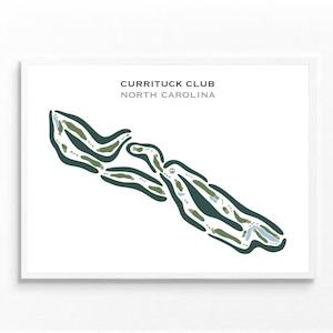 Currituck Club, Carolina del Norte, mapa del campo de golf, regalo de decoración de pared de golf, ideas de regalo de golf, regalo de aniversario, regalo de cumpleaños, regalo para papá golfista