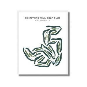 Schaffer's Mill Golf Club, Califórnia | Mapa do campo de golfe, presentes de decoração de golfe, layout do campo | Impressão de arte em estilo aquarela sem moldura