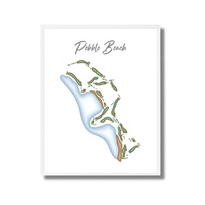 Art mural de Pebble Beach Golf Links CA | Carte du terrain de golf, cadeau papa golfeur pour lui, cadeau petit ami golfeur, impressions d'art de golf, cadeaux pour amateur de golf