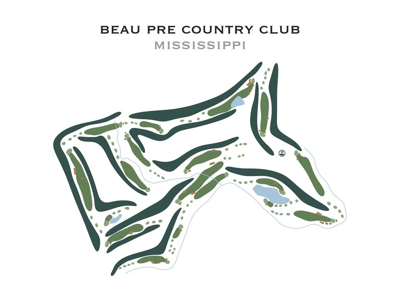 Beau Pre Country Club, MS Golf Course Map, Home Decor, Golfer Gift for