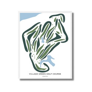Village Green-golfbaan, Ohio | Golfbaankaart, golfcadeaus voor papa, golferdecor, golfmuurkunst | Kunstafdruk in aquarelstijl, niet ingelijst