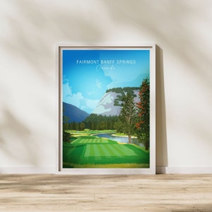 Fairmont Banff Springs, Canada | Signature hole-kunst, golfkunst aan de muur, golfer cadeau, cadeau voor golfer, golfdecor, golfprint, minimalistische kunst