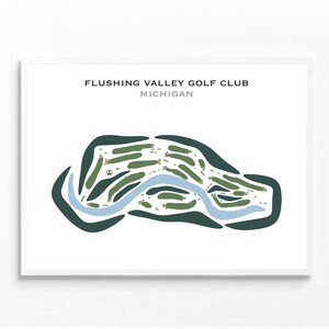 Flushing Valley Golf Club, Michigan | Golfbaankaart, golfkaart, golfer cadeau voor hem, scorecardlay-out, cadeau golfer vriendje, kunstdruk INGELIJST