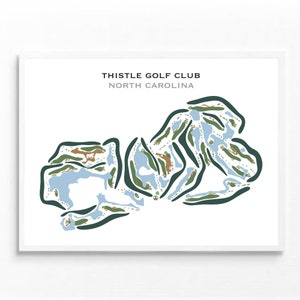 Thistle Golf Club, North Carolina | Golfbaankaart, golfcadeaus voor vader, golfmuurkunst | Kunstafdruk in aquarelstijl, niet ingelijst