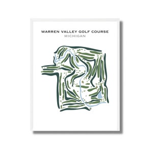 Warren Valley-golfbaan, Michigan | Golfbaankaart, golfkaart, golfer cadeau voor hem, scorecardlay-out, cadeau golfer vriendje, kunstdruk INGELIJST