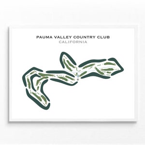 Pauma Valley Country Club, Californië | Golfbaankaart, golfkaart, golfer cadeau voor hem, scorekaartlay-out, cadeau golfer vriendje, kunstdruk INGELIJST