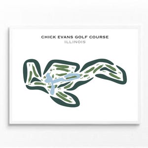 Parcours de golf de Chick Evans, Illinois | Carte du parcours de golf, carte du golf, cadeau golfeur pour lui, mise en page de la carte de score, cadeau petit ami golfeur, impression d'art sans cadre