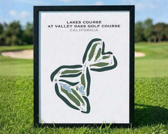 Lakes Course at Valley Oaks Golf Course, CA | Golf Course Map, Golf Map, Golfer Gift For Him, Scorecard Layout, Golfer Gift, Art Print Decor