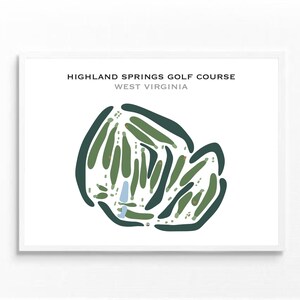 Parcours de golf de Highland Springs, Virginie-Occidentale | Carte du parcours de golf, décoration, cadeau golfeur pour lui, mise en page de la carte de score, cadeau petit ami golfeur, impression d'art sans cadre