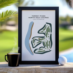 Torrey Pines, North Course, Californië, kaartdeken golfbaan, kunstwerk golfthema, golfdecor voor kantoor, golfcadeaus voor mannen, vakantiecadeau