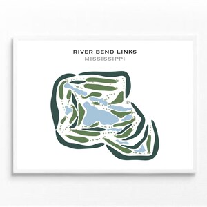 River Bend Links, MS | Golfbaankaart, golfkaart, golfer cadeau voor hem, scorecardlay-out, cadeau golfer vriendje, kunstdruk INGELIJST