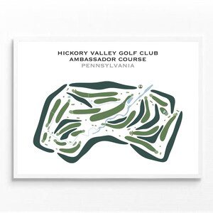 Hickory Valley Golf Club Ambassador Course, Pennsylvania | Golfbaankaart, golfkaart, scorecardlay-out, cadeau golfer vriendje, kunstdruk INGELIJSTE