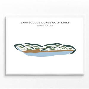 Barnbougle Dunes Golf Links, Australië | Kaart golfbaan, decor, golfer cadeau voor hem, scorekaartlay-out, cadeau golfer vriendje, kunstdruk INGELIJST