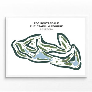 Golf Club Prints- TPC Scottsdale Stadium Arizona Golf Course Map | Minimalist Playroom Decor, Man Cave Golfer Artwork, Golf Gifts For Men