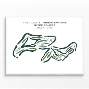 The Club à Indian Springs, River Course, OK | carte du parcours de golf, cadeaux de golf pour papa, décoration murale de golf | Impression d'art style aquarelle sans cadre