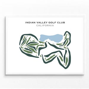 Indian Valley Golf Club, Californië | Golfbaankaart, golfkaart, golfer cadeau voor hem, scorecardlay-out, cadeau golfer vriendje, kunstdruk INGELIJST