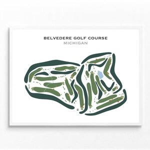 Campo de golf Belvedere, MI / Mapa del campo de golf, Mapa de golf, Regalo de golfista para él, Diseño de tarjeta de puntuación, Regalo para novio golfista, Impresión artística SIN MARCO