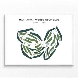 Manhattan Woods Golf Club, NY | Golfbaankaart, golfkaart, golfer cadeau voor hem, scorecardlay-out, cadeau golfer vriendje, kunstprint INGELIJSTE