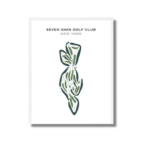 Grafika artystyczna klubu golfowego Seven Oaks, dekoracja ścienna z mapą pola golfowego w Nowym Jorku, płótno z układem kart wyników, prezent dla golfisty, prezent dla niego, wyjątkowa sztuka ścienna