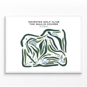 Emirates Golf Club, Campo Majlis, Dubái, Mapa del campo de golf, Obra de arte con temática de golf, Decoración de oficina con temática de golf, Regalos de golf para hombres, Campo de golf PERSONALIZADO