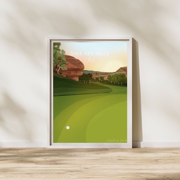 Dixie Red Hills, Utah, Golf course Watercolor Painting, Golfer Gift, Gifts for Dad, Watercolor Poster, Golf Gift Idea, Golf Painting