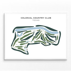 Colonial Country Club, Texas / Mapa del campo de golf, regalos para amantes del golf, obra de arte con temática de golf / Impresión artística de calidad SIN MARCO
