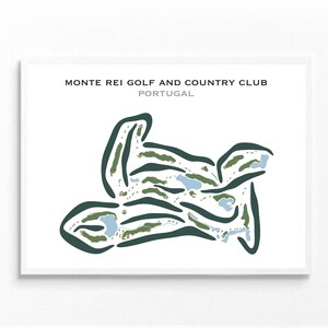 Monte Rei Golf & Country Club, Portugal | Golfbaankaart, golfkaart, golfer cadeau voor hem, cadeau golfer vriendje, kunstdruk INGELIJSTE