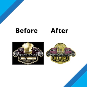 Pu&ograve; includere: Un design di logo per un'azienda di trasporti su strada chiamata Cole World Logistics, LLC. Il logo presenta due camion con un globo terrestre tra loro. I camion sono viola e il globo &egrave; dorato. Il testo &egrave; in oro.