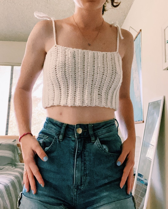 Crochet Crop Tube Summer Top With Bow Straps UK