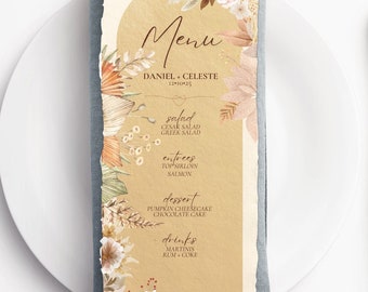 Boho Wedding Menu Template: Customizable Floral Design (Digital Download)