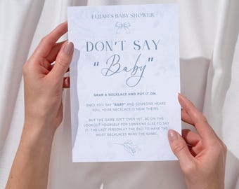 Simple Baby Shower Game: Don't Say Baby, Customizable (Digital Download), Elegant Blue Invitation