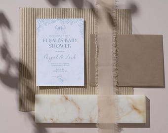 Elegant Baby Shower Invitation | Modern & Simple Design | Printable Template | Blue Colors